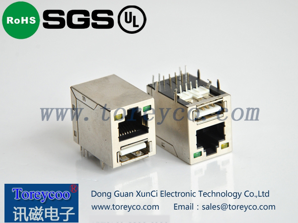 RJ45+单层usb连接器